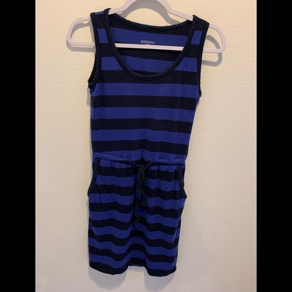 Merona XS royal blue and black stripe summer dress